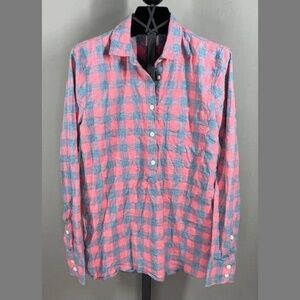 NEW J Crew Shirt Womens Small pink blue plaid henley casual button preppy